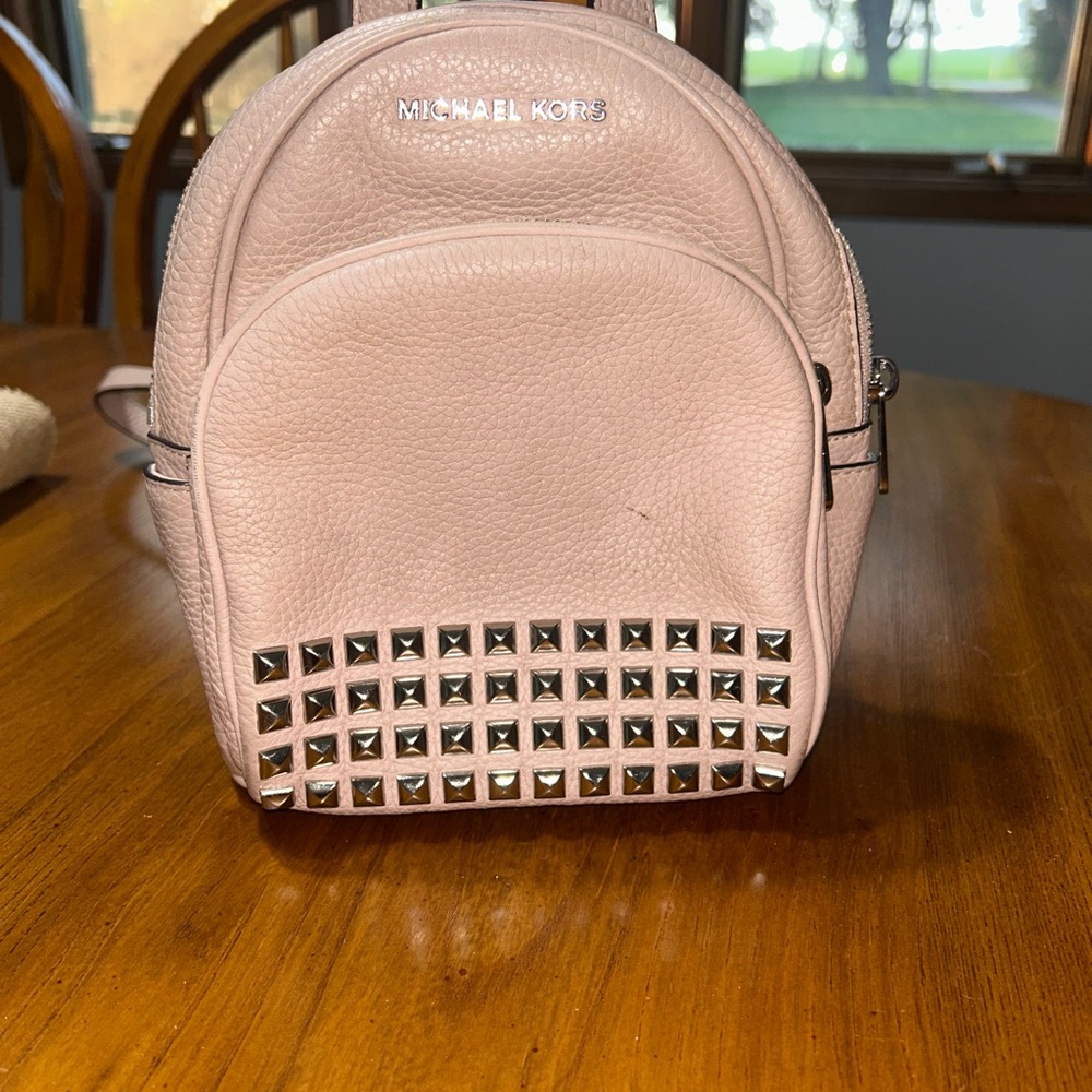 Michael Kors Blush Pink Studded Pebbled Leather Mini Backpack